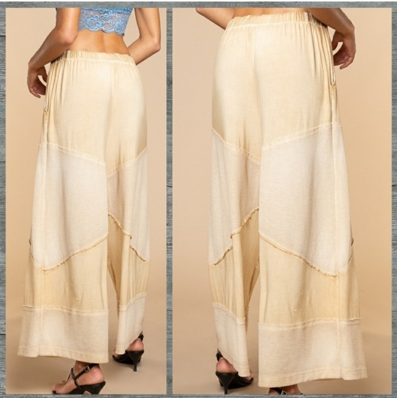 POL Wide Leg Pull-on Wide Leg Pants Drawstring Waist Raw Seams Coastal Boho M/L - Picture 7 of 11